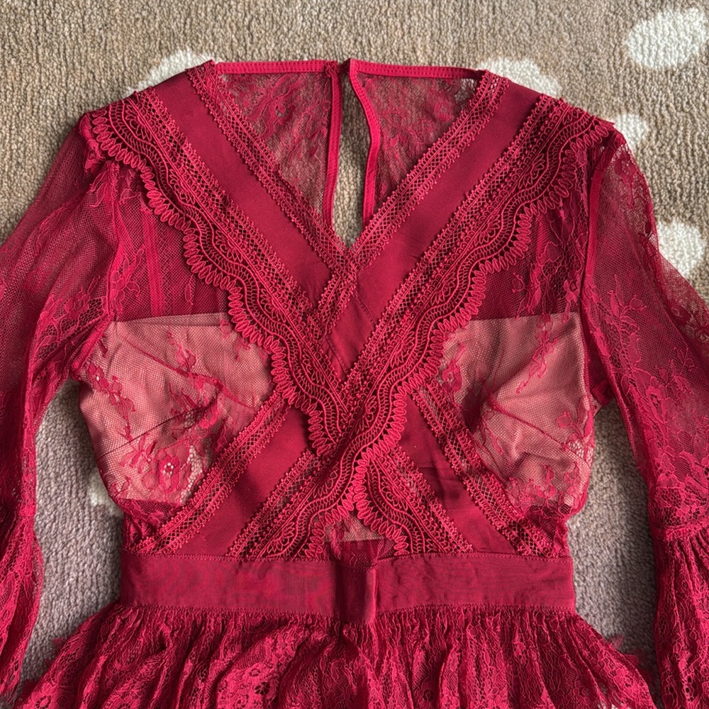Red Lace Ruffle Dress - Picture 2 of 11